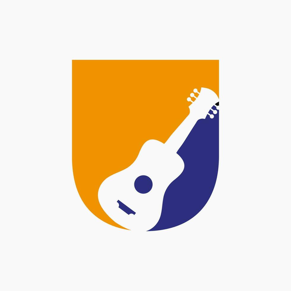 Letter U Guitar Logo. Guitarist Logo Concept With Guitar Icon. Festival and Music Symbol vector