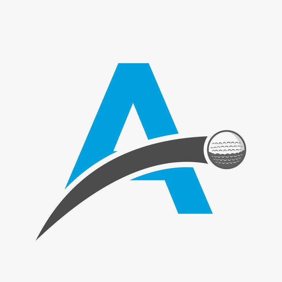Golf Logo On Letter A Concept With Moving Golf Ball Icon. Hockey Sport Logotype Symbol vector
