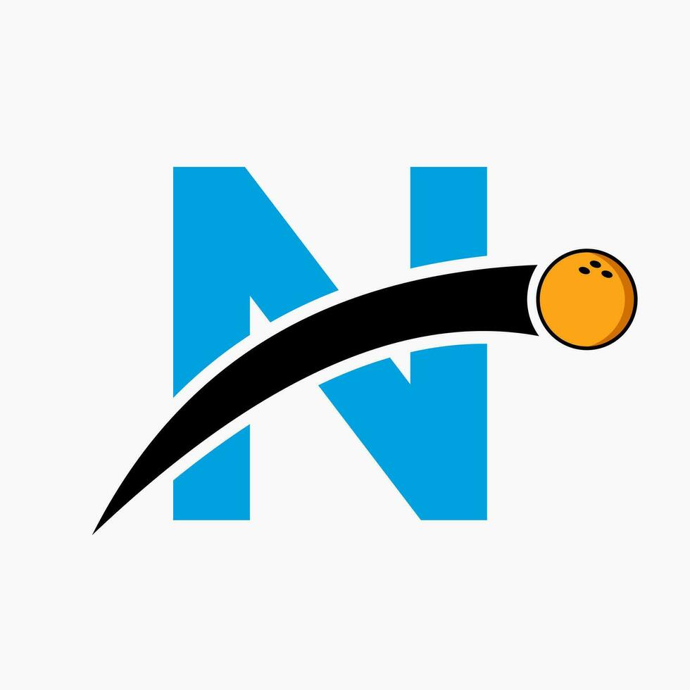 Letter N Bowling Logo. Bowling Ball Symbol With Moving Ball Icon vector
