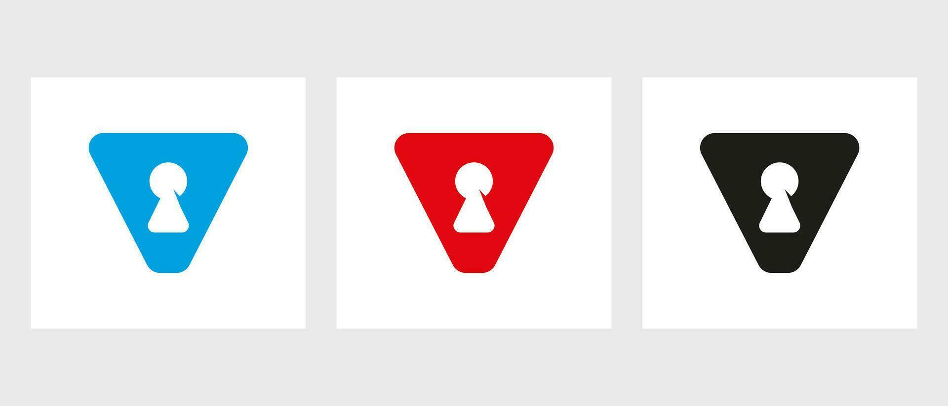 Letter V Key Hold Logo Design. Locked Icon, Security, Protection, Safe Symbol Vector Template