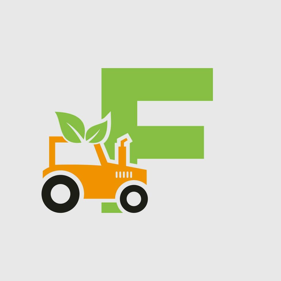 letra F agricultura logo concepto con tractor icono vector modelo. eco granja símbolo