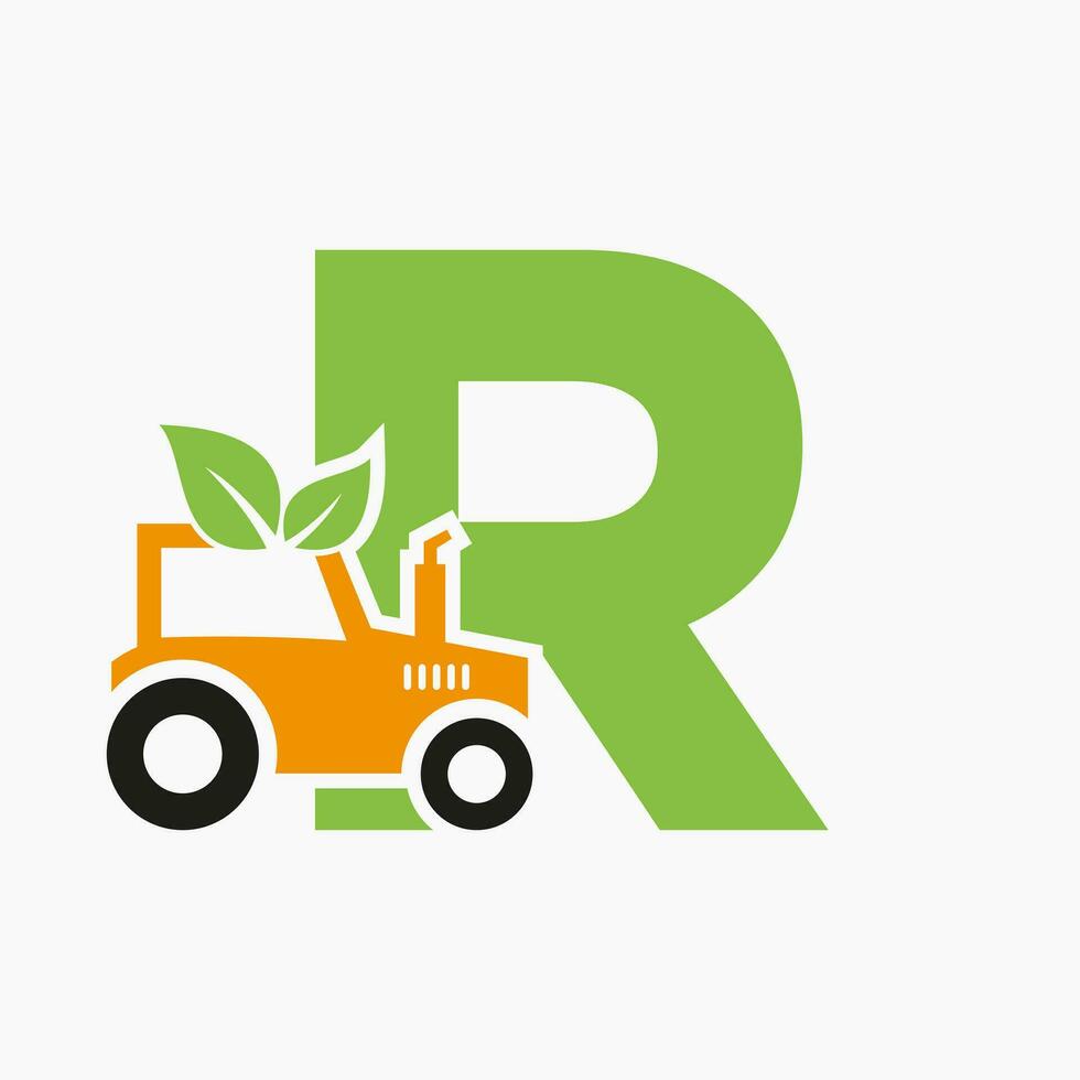 letra r agricultura logo concepto con tractor icono vector modelo. eco granja símbolo