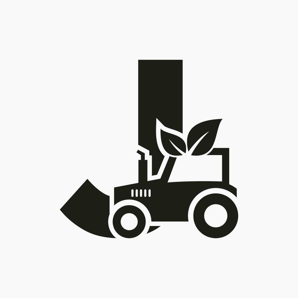 Letter J Agriculture Logo Concept With Tractor Icon Vector Template. Eco Farm Symbol