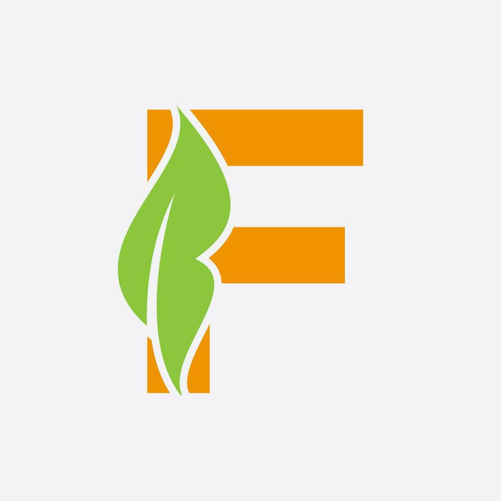 Letter F Leaf Logo. Eco Farm Logotype Vector Template. Organic Symbol