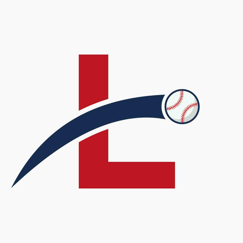 béisbol logo en letra l con Moviente béisbol icono. béisbol logotipo modelo vector