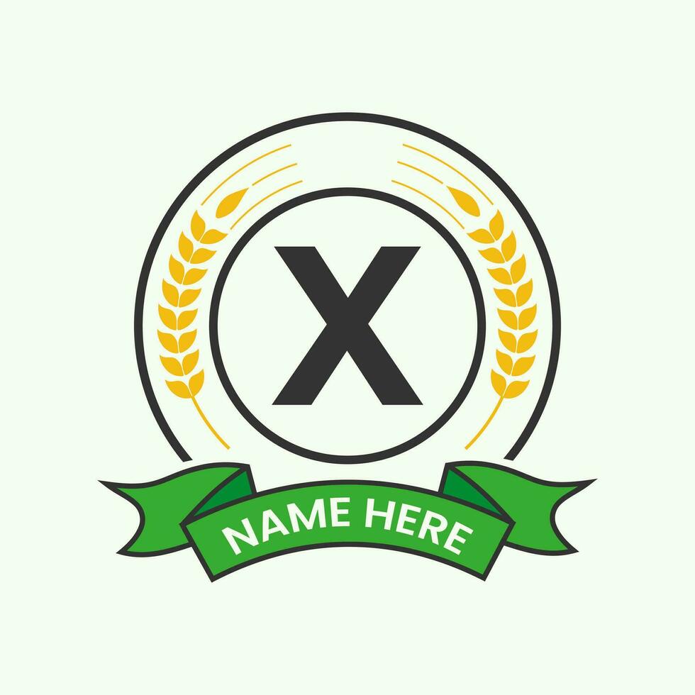 Agriculture Logo On Letter X Concept. Agro Farming Logotype for Bakery, Bread, Cake, Cafe, Pastry Identity vector