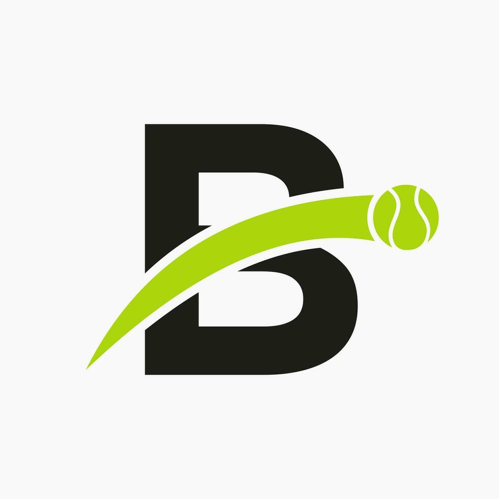 Tennis Logo On Letter B With Moving Tennis Ball Icon. Tennis Logo Template vector