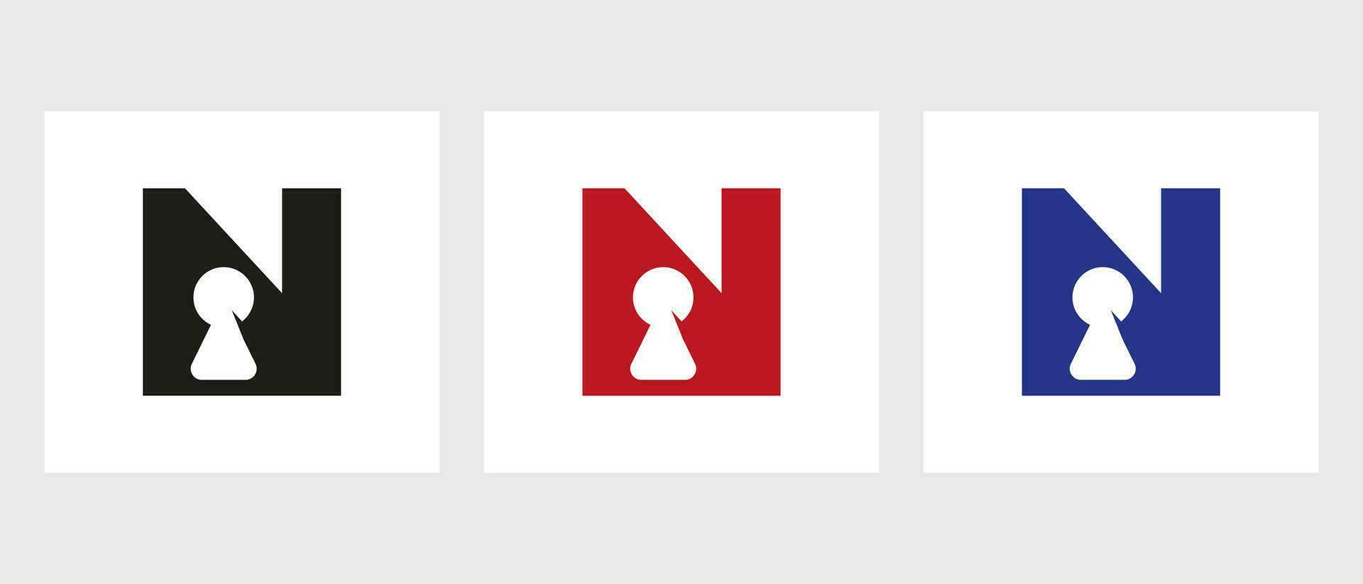 Letter N Key Hold Logo Design. Locked Icon, Security, Protection, Safe Symbol Vector Template