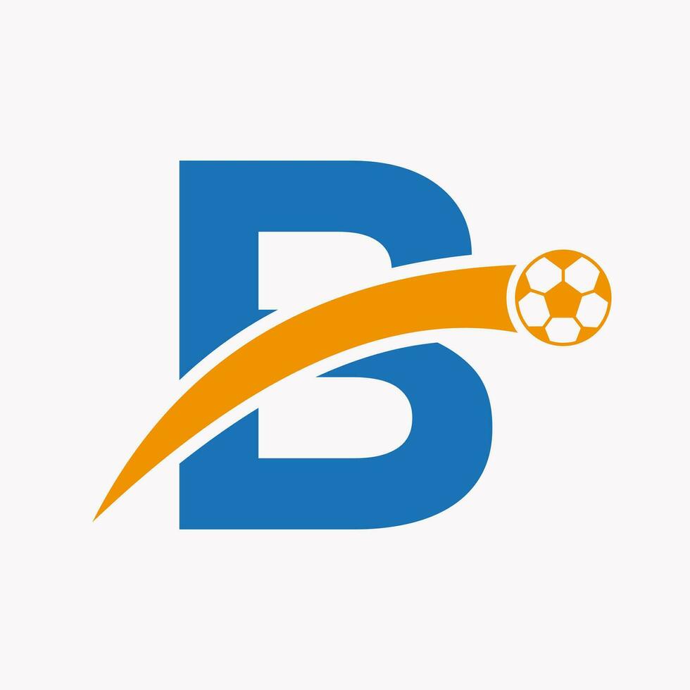 Football Logo On Letter B With Moving Football Icon. Soccer Logo Template vector