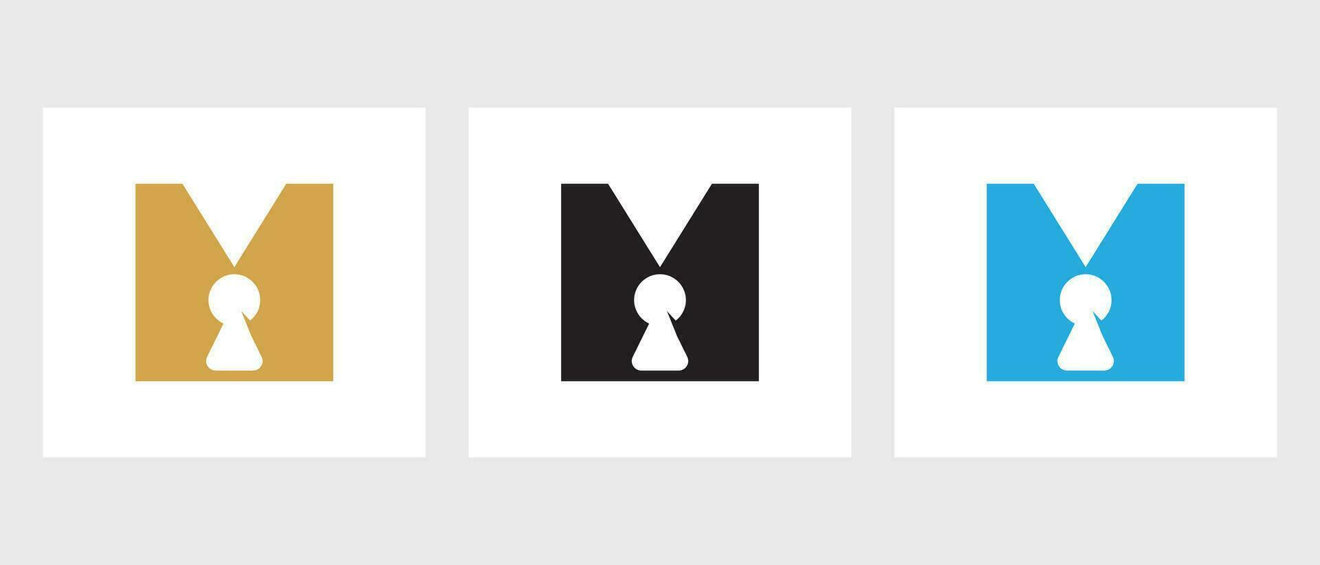 Letter M Key Hold Logo Design. Locked Icon, Security, Protection, Safe Symbol Vector Template