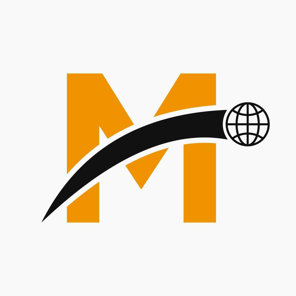 Letter M Logo Concept With Global World Icon Vector Template