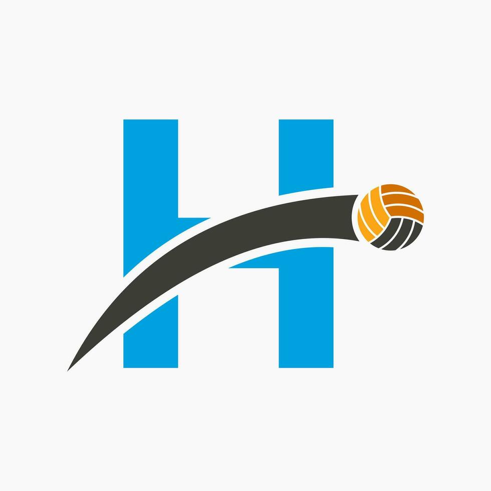 Volleyball Logo On Letter H With Moving Volleyball Ball Icon. Volley Ball Symbol vector
