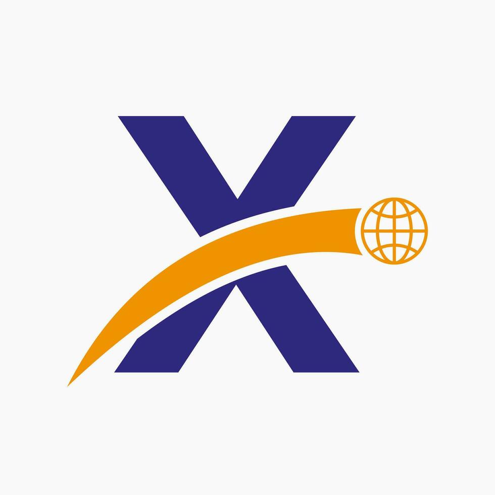 Letter X Logo Concept With Global World Icon Vector Template