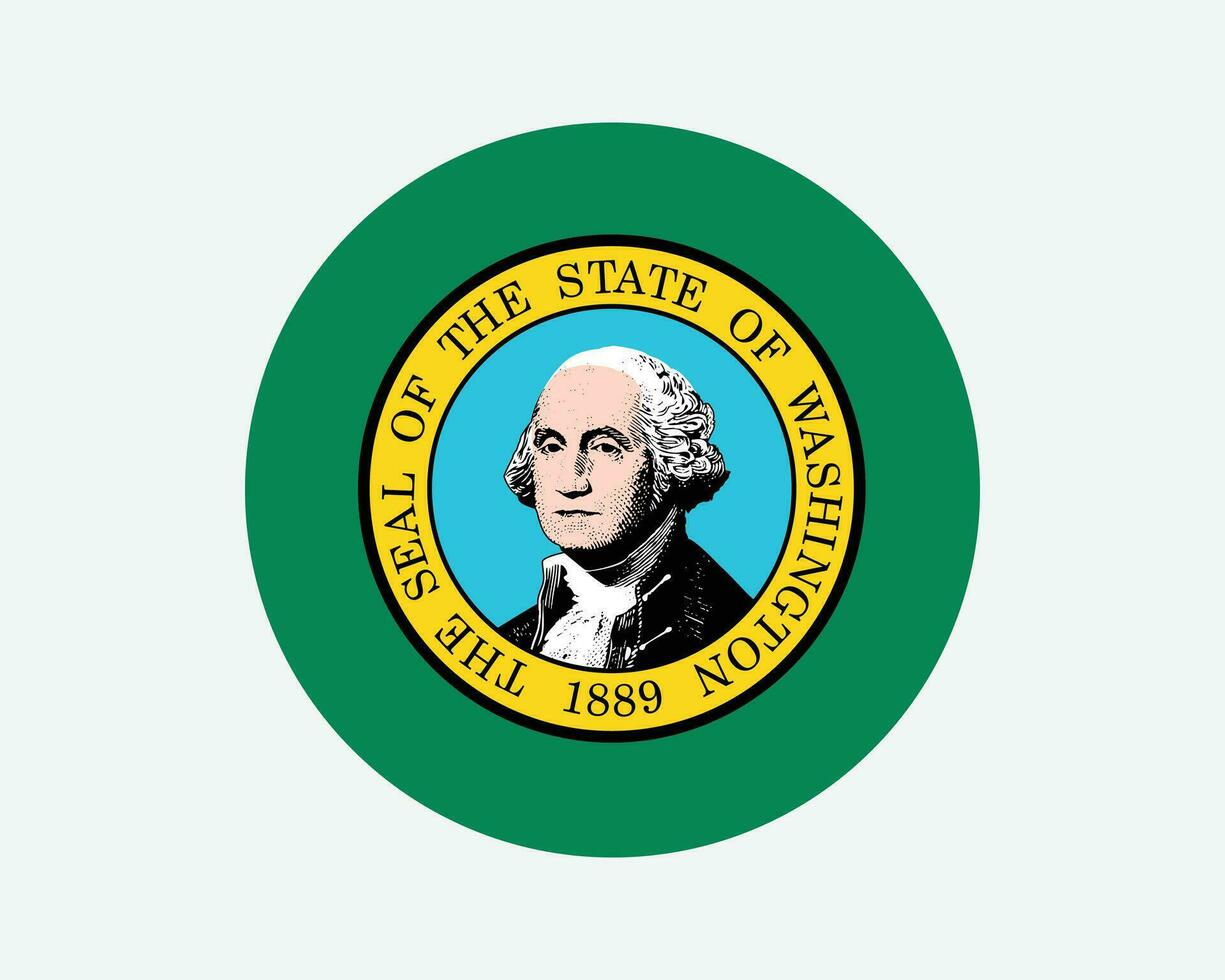 Washington USA Round State Flag. WA, US Circle Flag. State of Washington, United States of America Circular Shape Button Banner. EPS Vector Illustration.