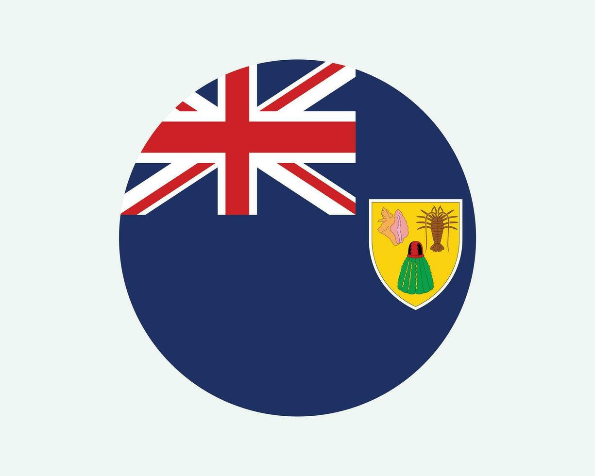Turks and Caicos Islands Round Flag. TCI Circle Flag. British Overseas Territory UK United Kingdom Circular Shape Button Banner. EPS Vector Illustration.