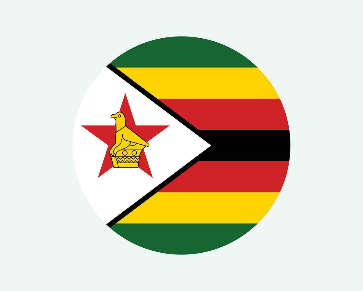 Zimbabwe Round Country Flag. Zimbabwean Zimbo Circle National Flag. Republic of Zimbabwe Circular Shape Button Banner. EPS Vector Illustration.