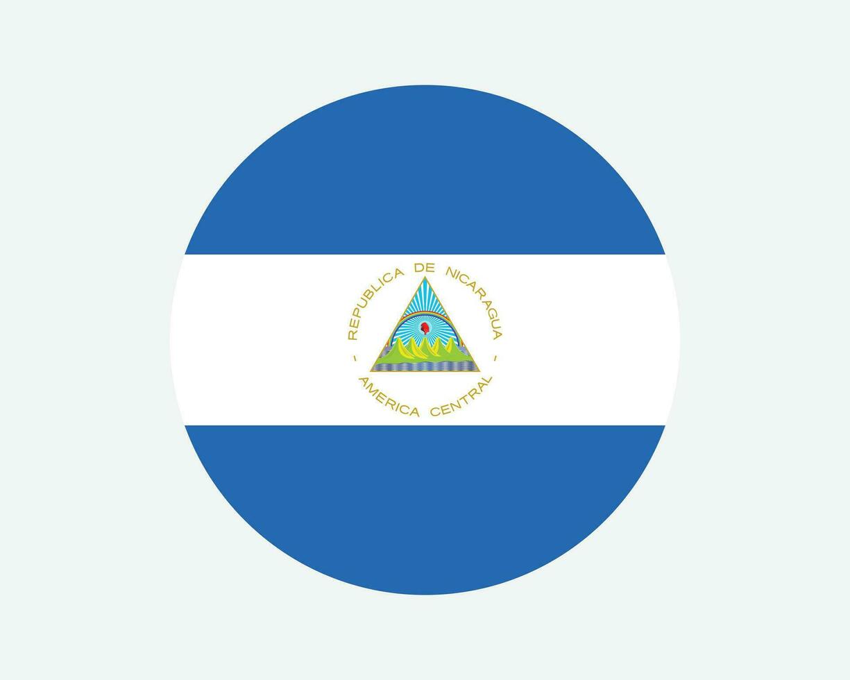 Nicaragua Round Country Flag. Nicaraguan Circle National Flag. Republic of Nicaragua Circular Shape Button Banner. EPS Vector Illustration.