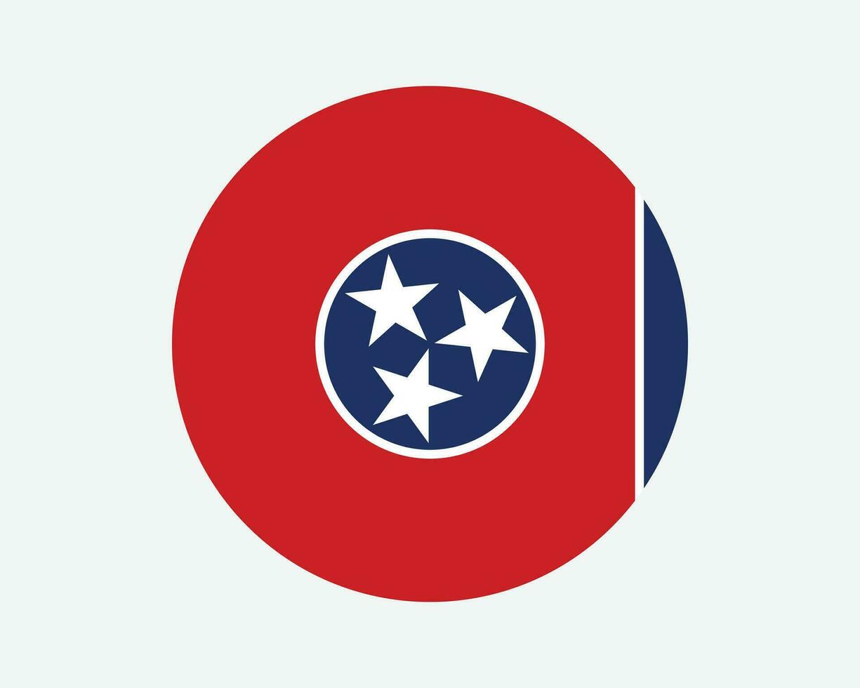 Tennessee USA Round State Flag. TN, US Circle Flag. State of Tennessee, United States of America Circular Shape Button Banner. EPS Vector Illustration.