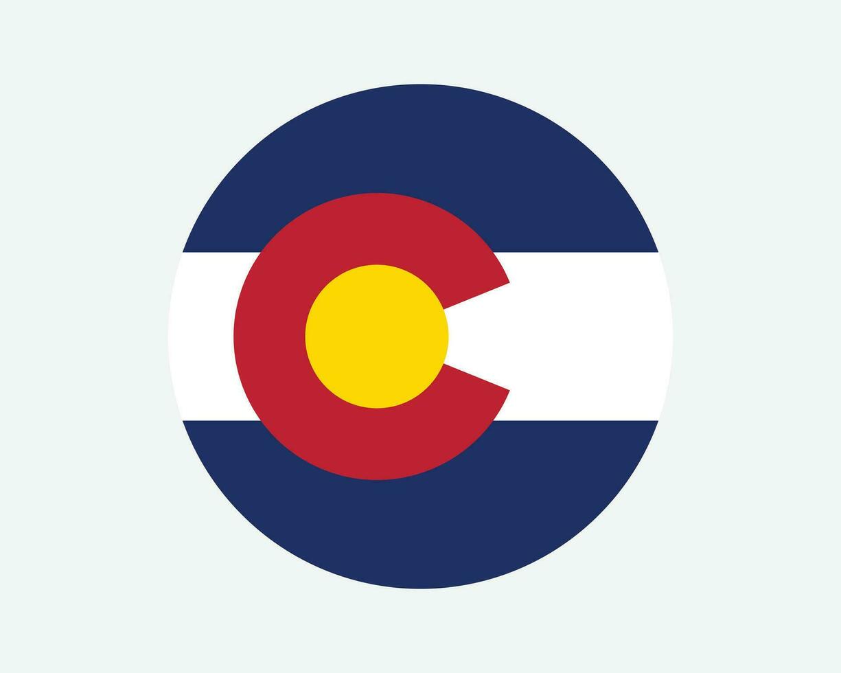 Colorado USA Round State Flag. CO, US Circle Flag. State of Colorado, United States of America Circular Shape Button Banner. EPS Vector Illustration.