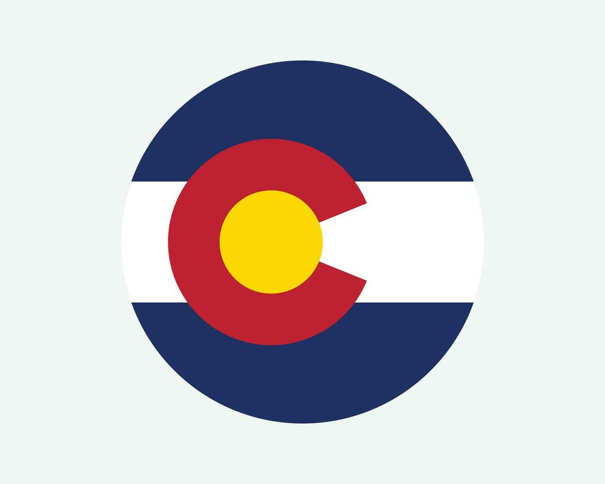 Colorado USA Round State Flag. CO, US Circle Flag. State of Colorado, United States of America Circular Shape Button Banner. EPS Vector Illustration.