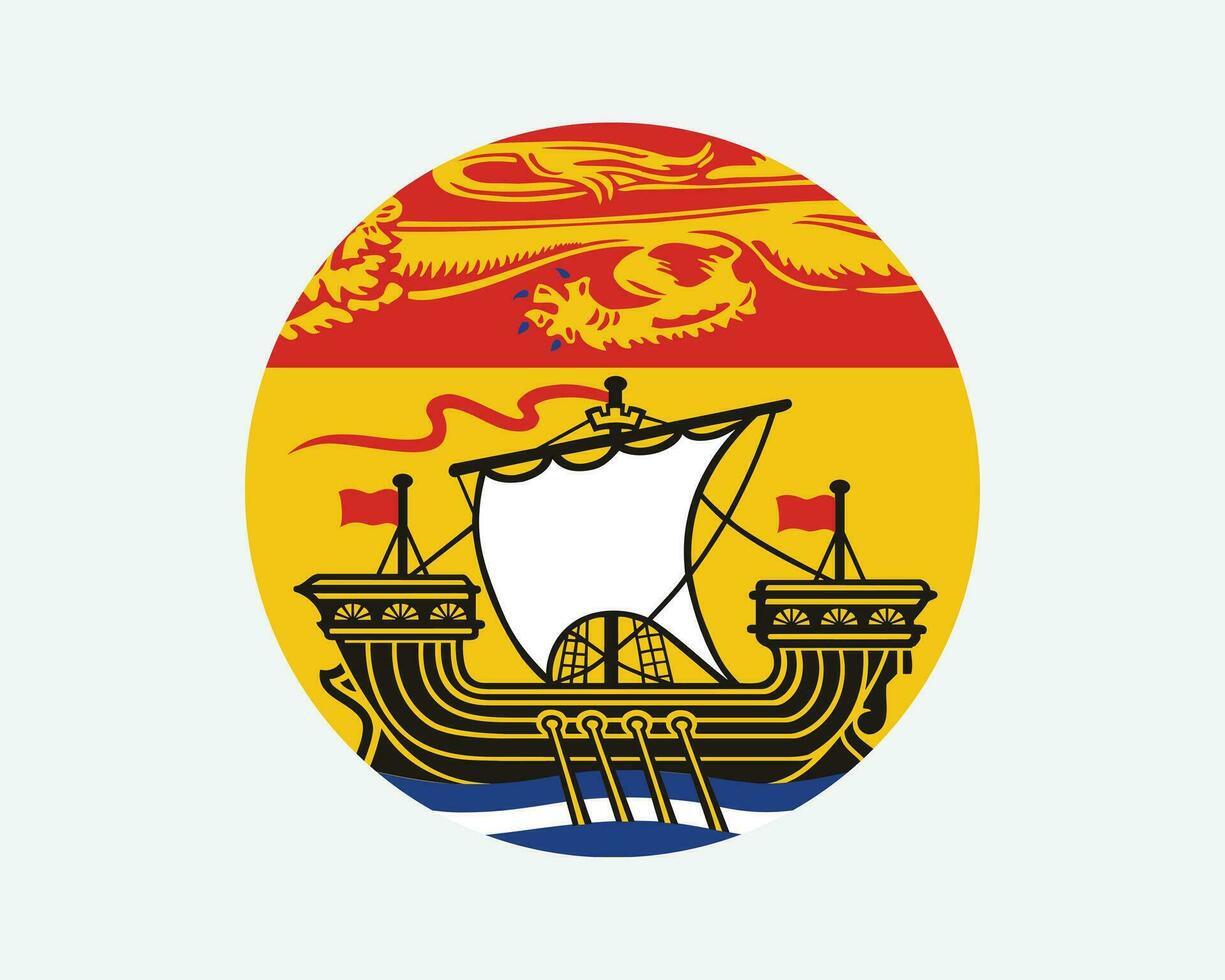 New Brunswick Canada Round Flag. NB, Canadian Circle Flag. New Brunswick Canada Province Circular Shape Button Banner. EPS Vector Illustration.