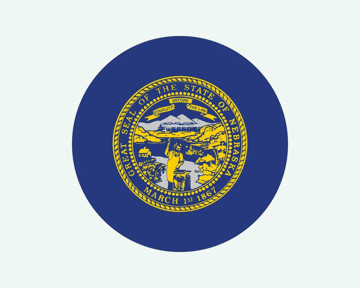 Nebraska USA Round State Flag. NE, US Circle Flag. State of Nebraska, United States of America Circular Shape Button Banner. EPS Vector Illustration.