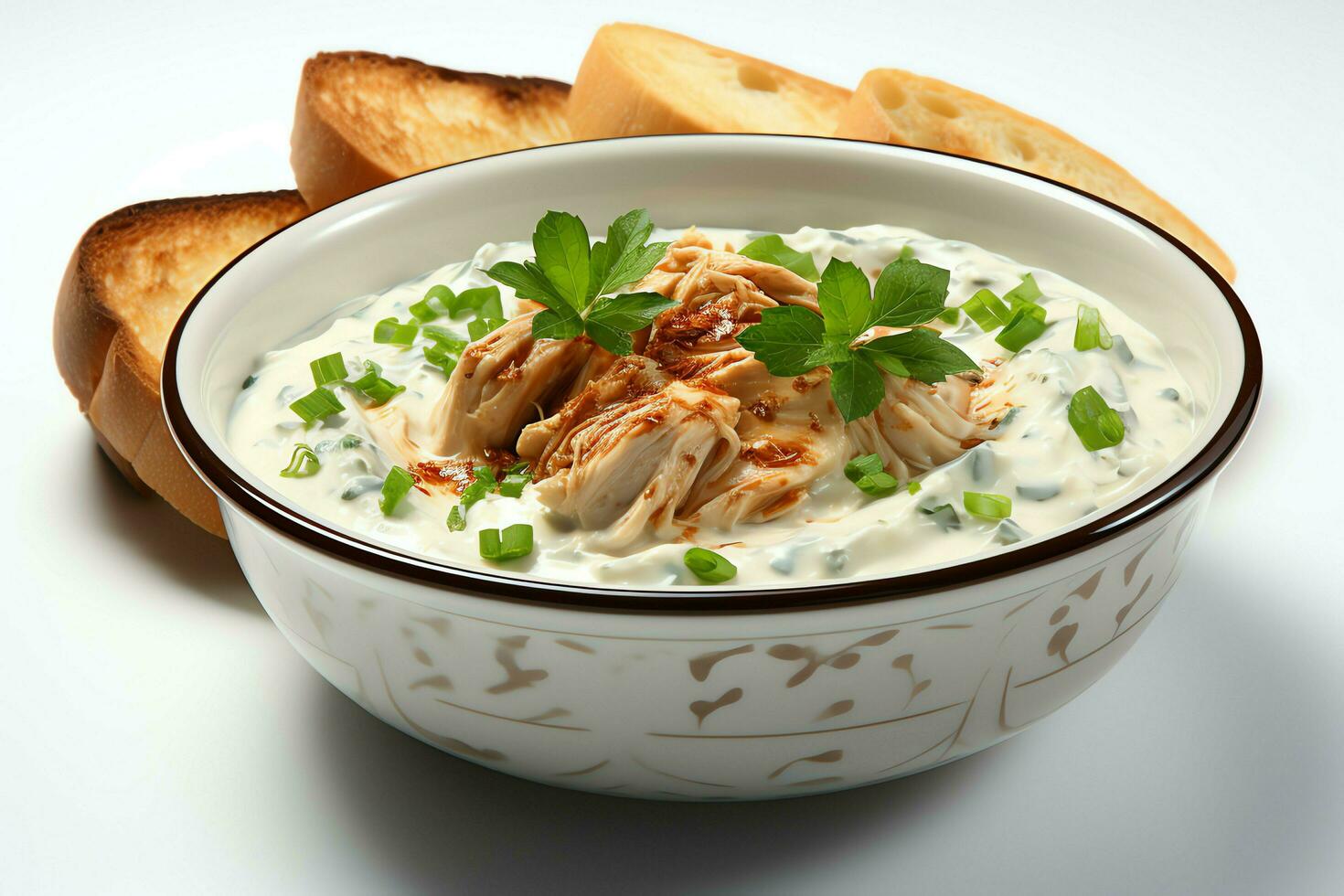 A delicious chicken soup food with vegetables in a bowl. Winter food and high protein soup meal concept by AI Generated photo