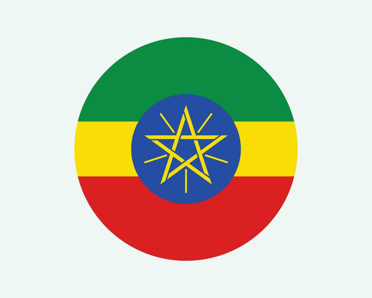 Ethiopia Round Country Flag. Circular Ethiopian National Flag. Federal Democratic Republic of Ethiopia Circle Shape Button Banner. EPS Vector Illustration.