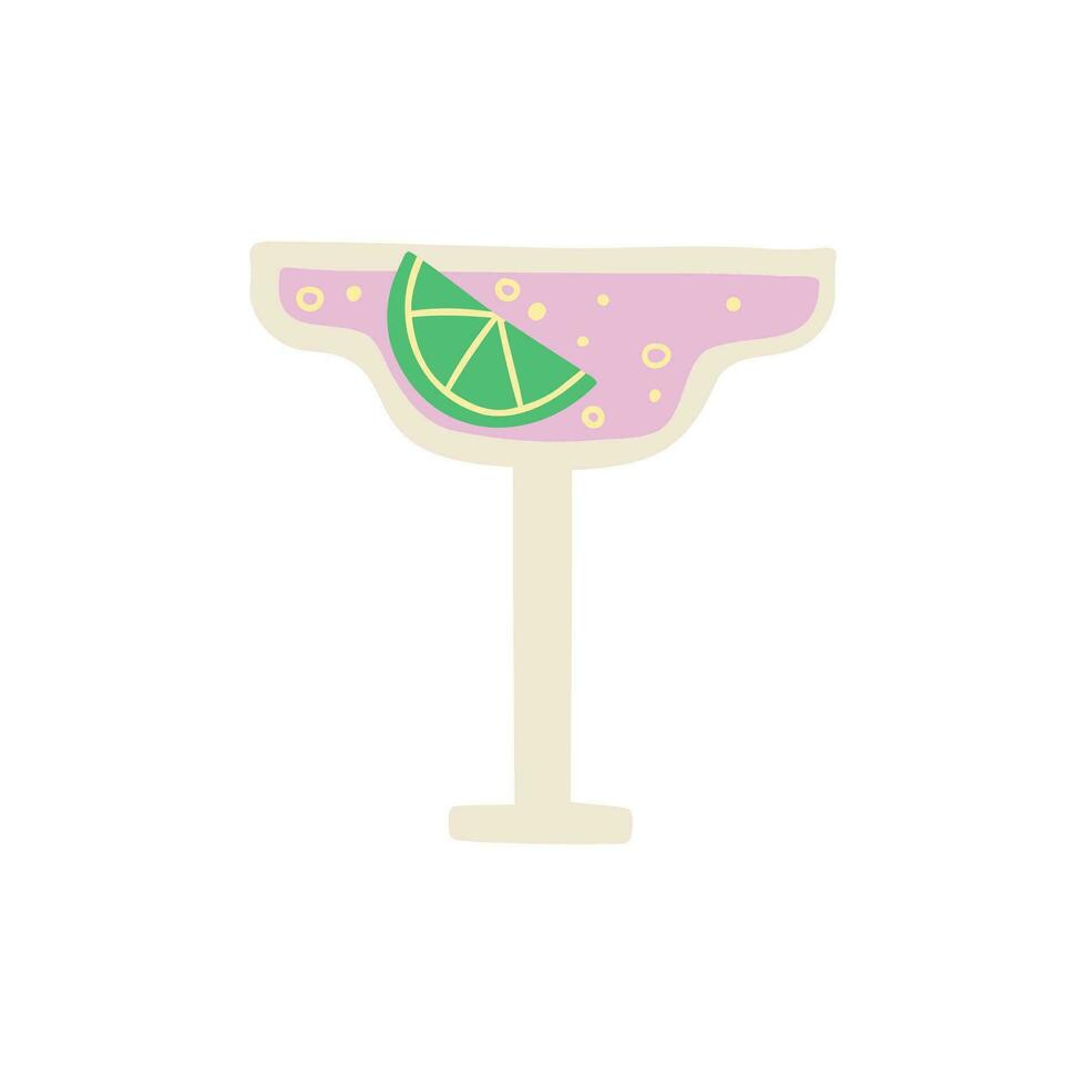 glass with cocktail in flat style. hand drawn vector illustration.