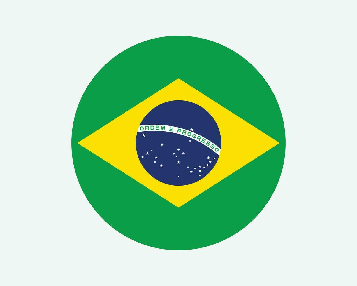 Brazil Round Country Flag. Circular Brazilian National Flag. Federative Republic of Brazil Circle Shape Button Banner. EPS Vector Illustration.