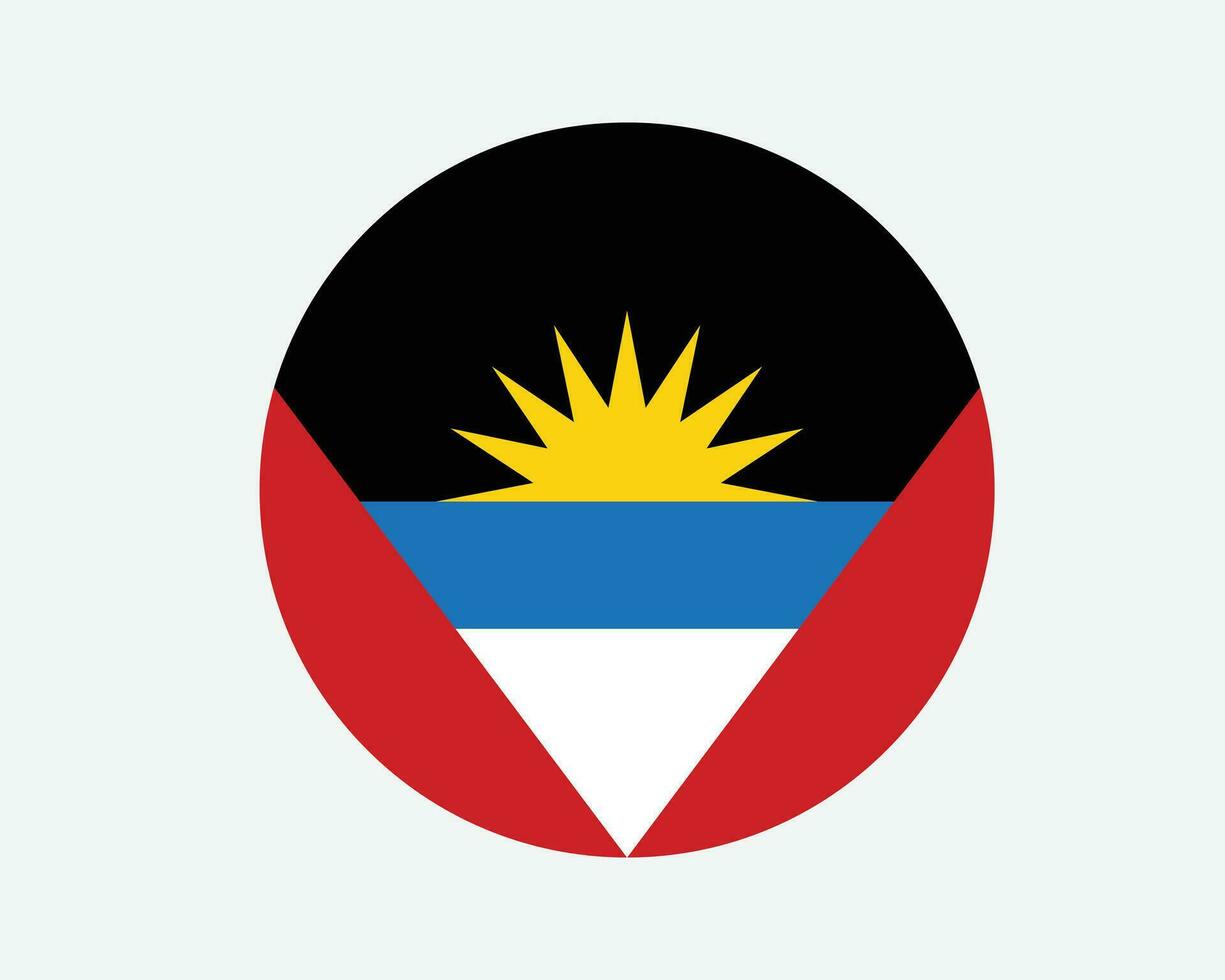 Antigua and Barbuda Round Country Flag. Circular Antiguan and Barbudan National Flag. Antigua and Barbuda Circle Shape Button Banner. EPS Vector Illustration.