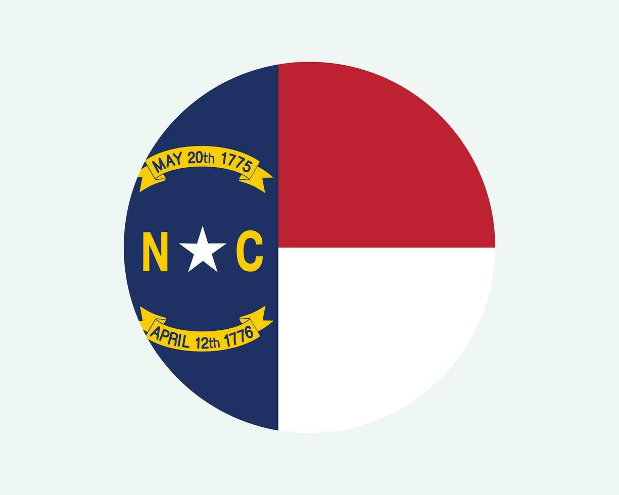 North Carolina USA Round State Flag. NC, US Circle Flag. State of North Carolina, United States of America Circular Shape Button Banner. EPS Vector Illustration.