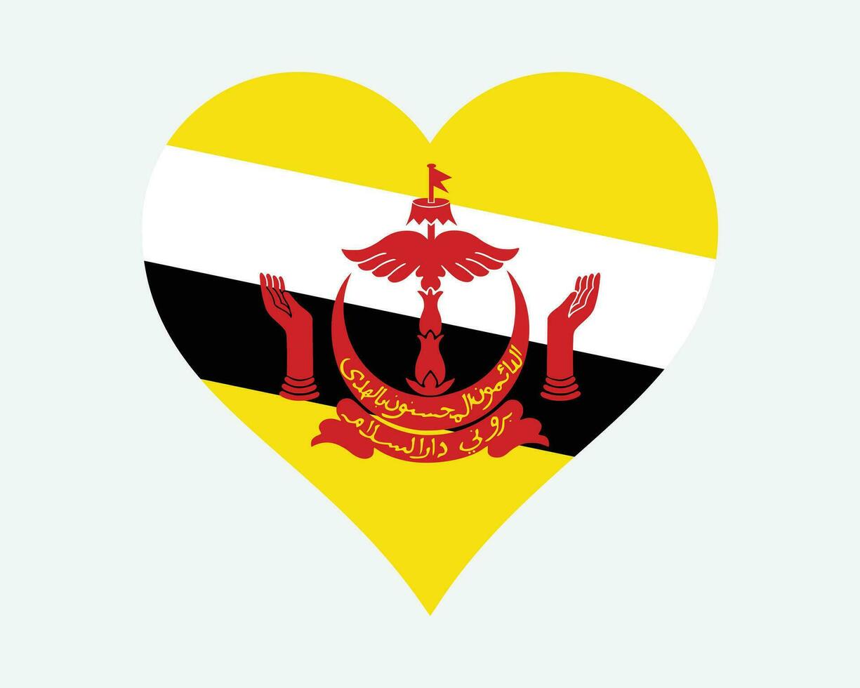 Brunei Heart Flag. Bruneian Love Shape Country Nation National Flag. Brunei Darussalam Banner Icon Sign Symbol. EPS Vector Illustration.