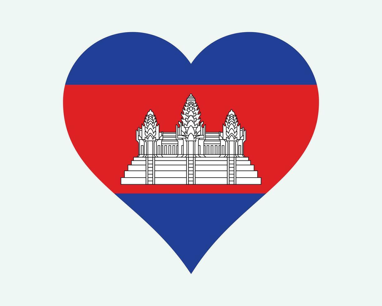 Cambodia Heart Flag. Cambodian Khmer Love Shape Country Nation National Flag. Kingdom of Cambodia Banner Icon Sign Symbol. EPS Vector Illustration.