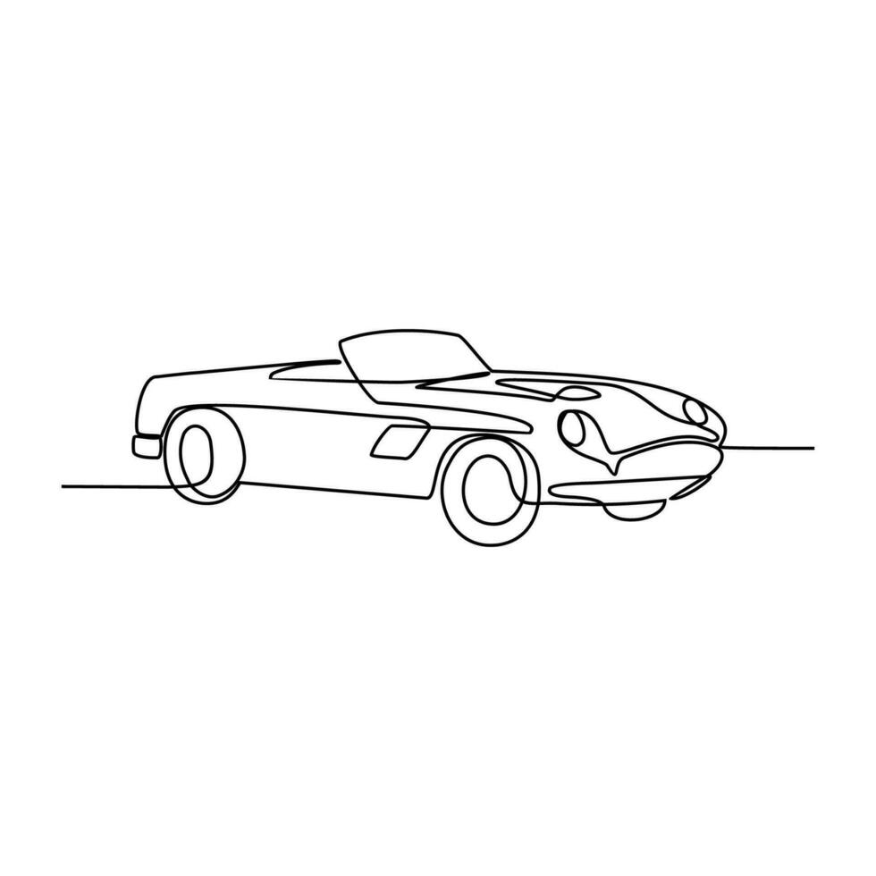 One continuous line drawing of car as land vehicle with white background. Land transportation design in simple linear style. Non coloring vehicle design concept vector illustration