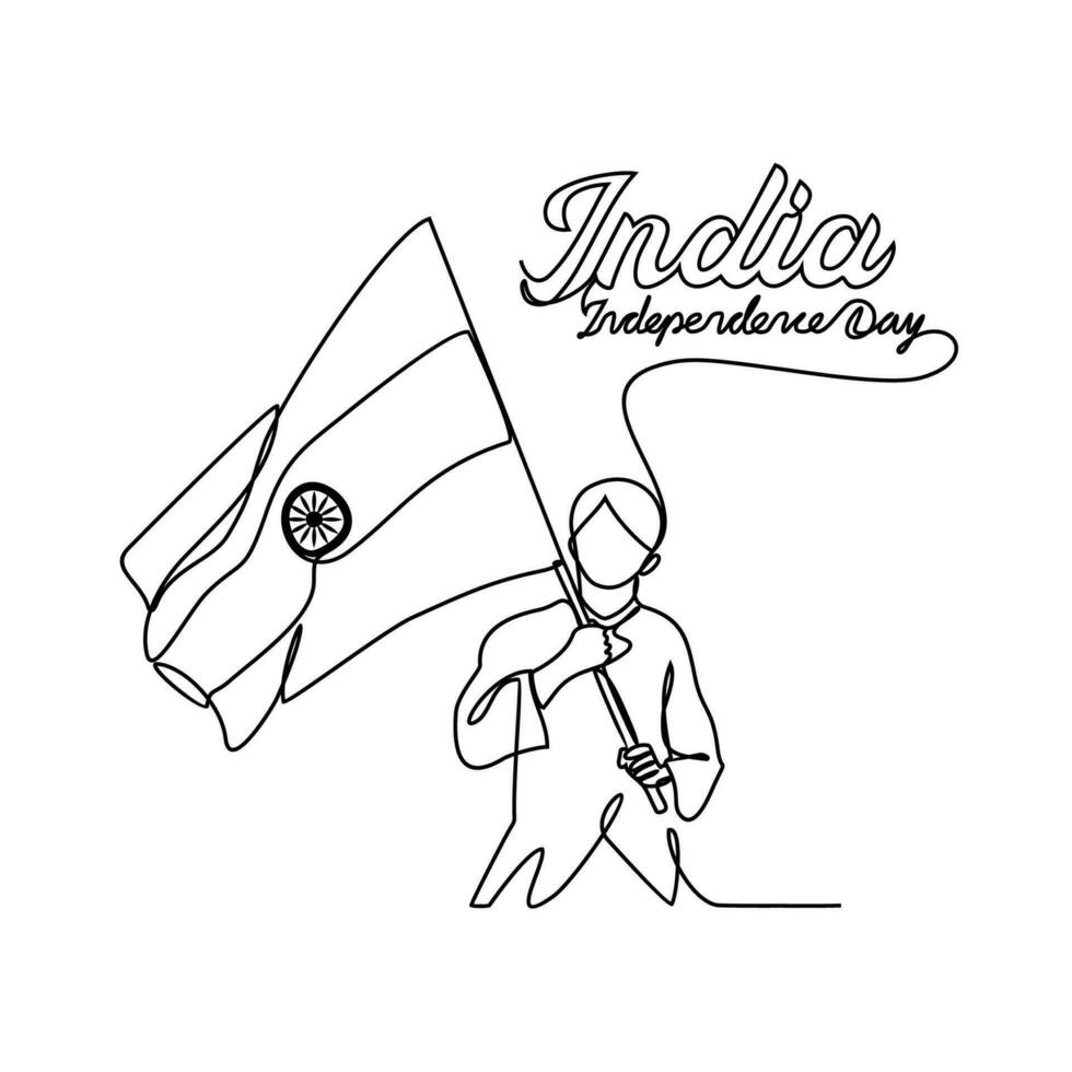 uno continuo línea dibujo de India independencia día con blanco antecedentes. patriótico símbolo diseño en sencillo lineal estilo. India independencia día diseño concepto vector ilustración.