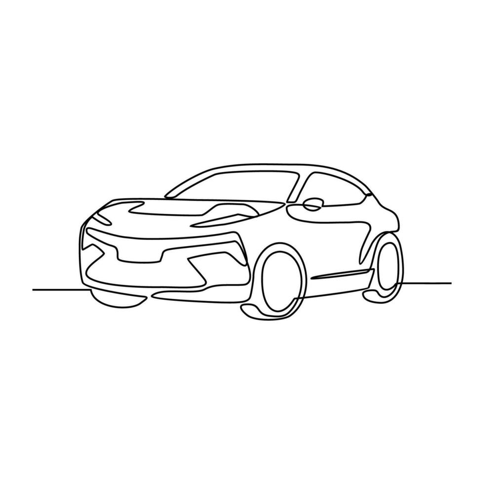 One continuous line drawing of car as land vehicle with white background. Land transportation design in simple linear style. Non coloring vehicle design concept vector illustration