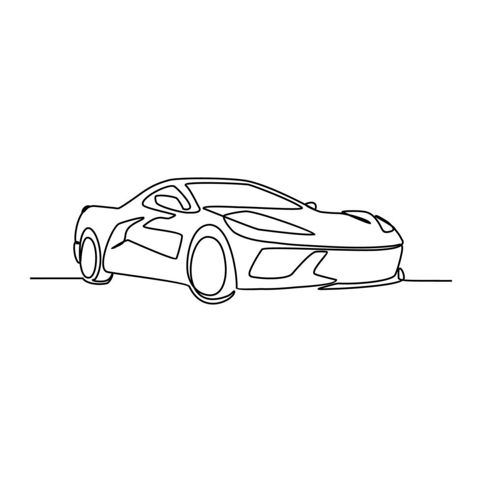 One continuous line drawing of car as land vehicle with white background. Land transportation design in simple linear style. Non coloring vehicle design concept vector illustration