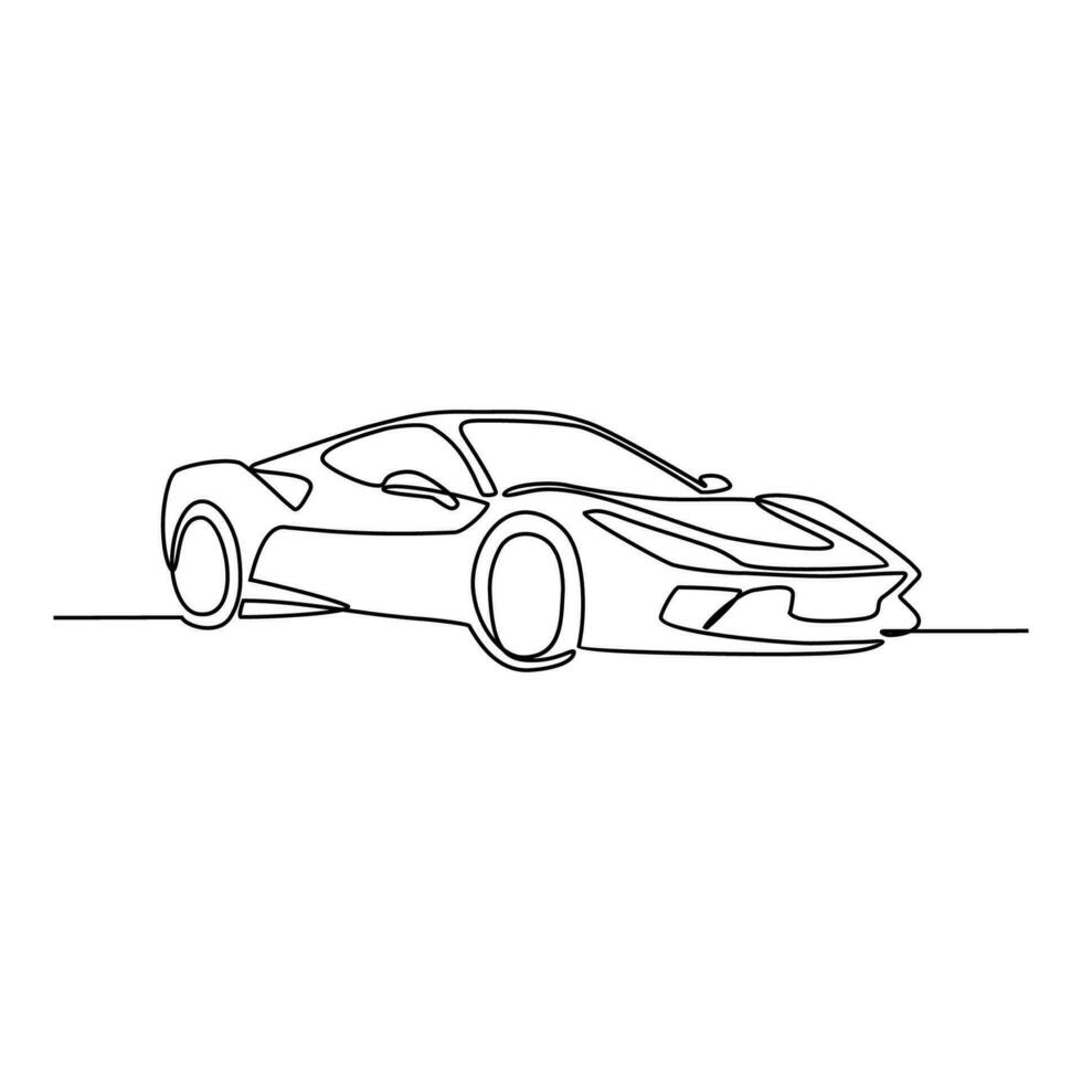 One continuous line drawing of car as land vehicle with white background. Land transportation design in simple linear style. Non coloring vehicle design concept vector illustration