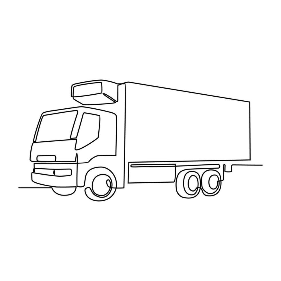 One continuous line drawing of truck as land vehicle with white background. Land transportation design in simple linear style. Non coloring vehicle design concept vector illustration