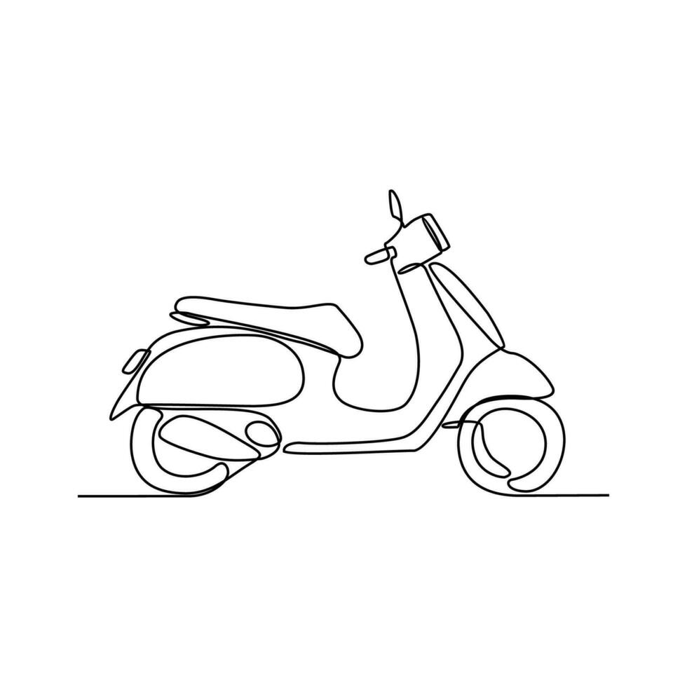 One continuous line drawing of motorcycle as land vehicle with white background. Land transportation design in simple linear style. Non coloring vehicle design concept vector illustration