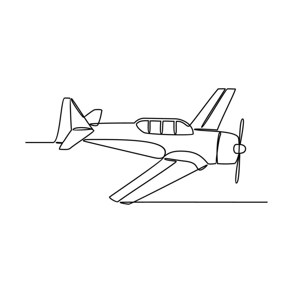 One continuous line drawing of airplane as air vehicle and transportation with white background.Air transportation design in simple linear style.Non coloring vehicle design concept vector illustration