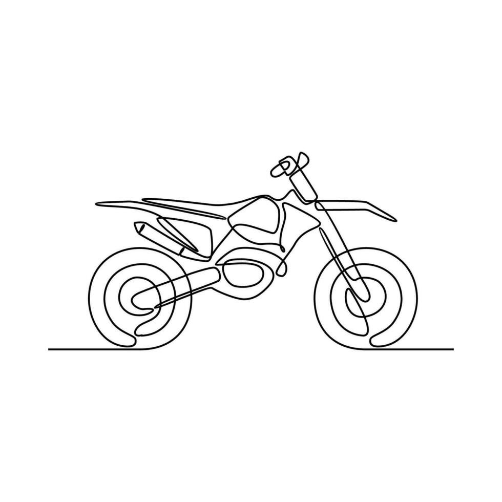 One continuous line drawing of motorcycle as land vehicle with white background. Land transportation design in simple linear style. Non coloring vehicle design concept vector illustration