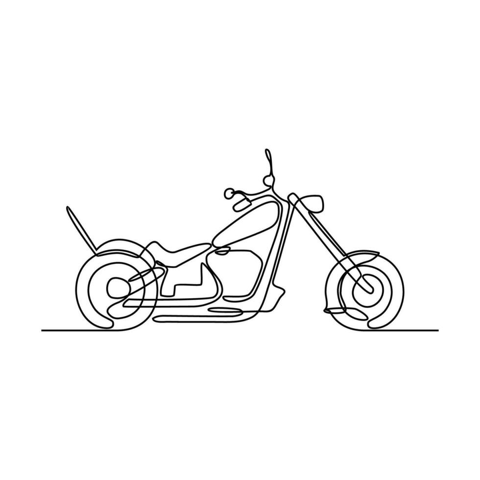 uno continuo línea dibujo de motocicleta como tierra vehículo con blanco antecedentes. tierra transporte diseño en sencillo lineal estilo. no colorante vehículo diseño concepto vector ilustración