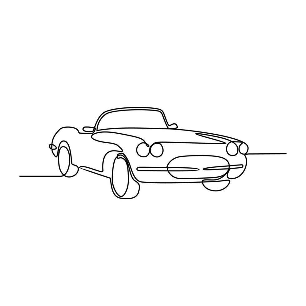 One continuous line drawing of car as land vehicle with white background. Land transportation design in simple linear style. Non coloring vehicle design concept vector illustration