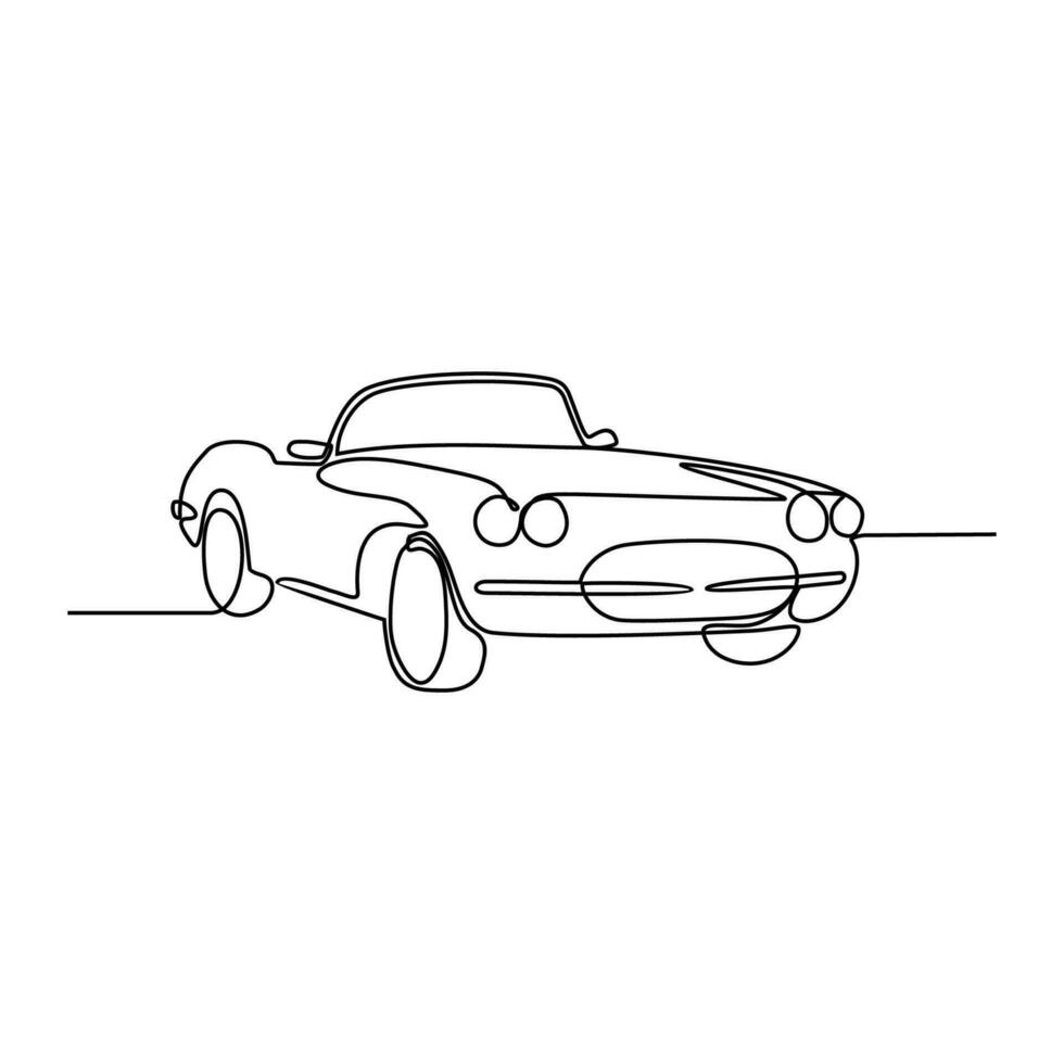 One continuous line drawing of car as land vehicle with white background. Land transportation design in simple linear style. Non coloring vehicle design concept vector illustration