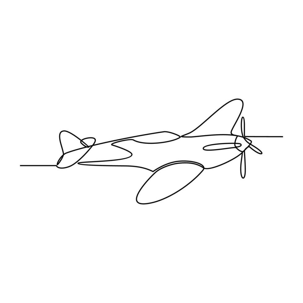 One continuous line drawing of airplane as air vehicle and transportation with white background.Air transportation design in simple linear style.Non coloring vehicle design concept vector illustration