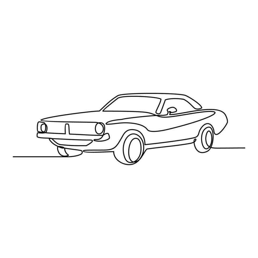 uno continuo línea dibujo de coche como tierra vehículo con blanco antecedentes. tierra transporte diseño en sencillo lineal estilo. no colorante vehículo diseño concepto vector ilustración