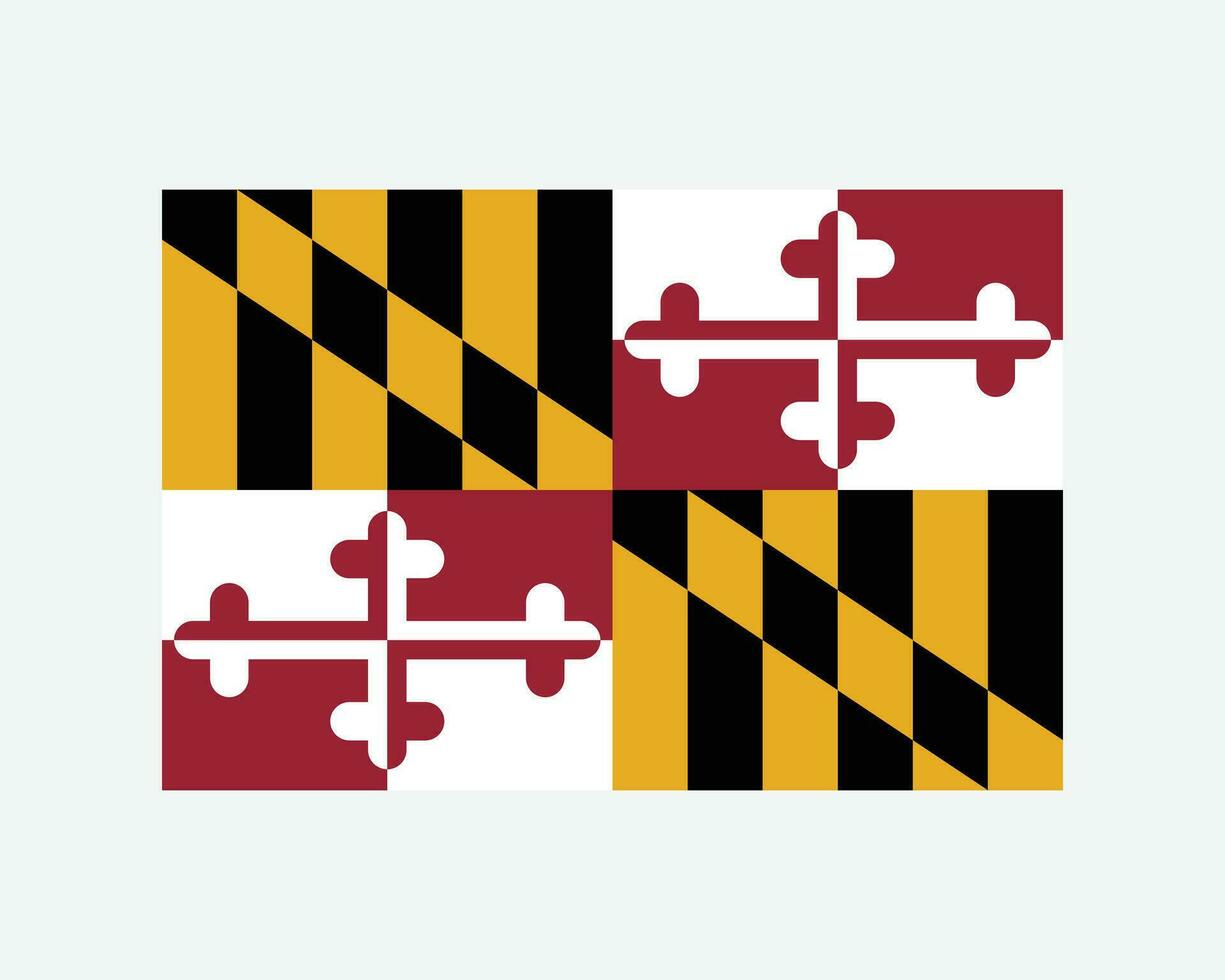 Maryland USA State Flag. Flag of MD, USA isolated on white background. United States, America, American, United States of America, US State. Vector illustration.
