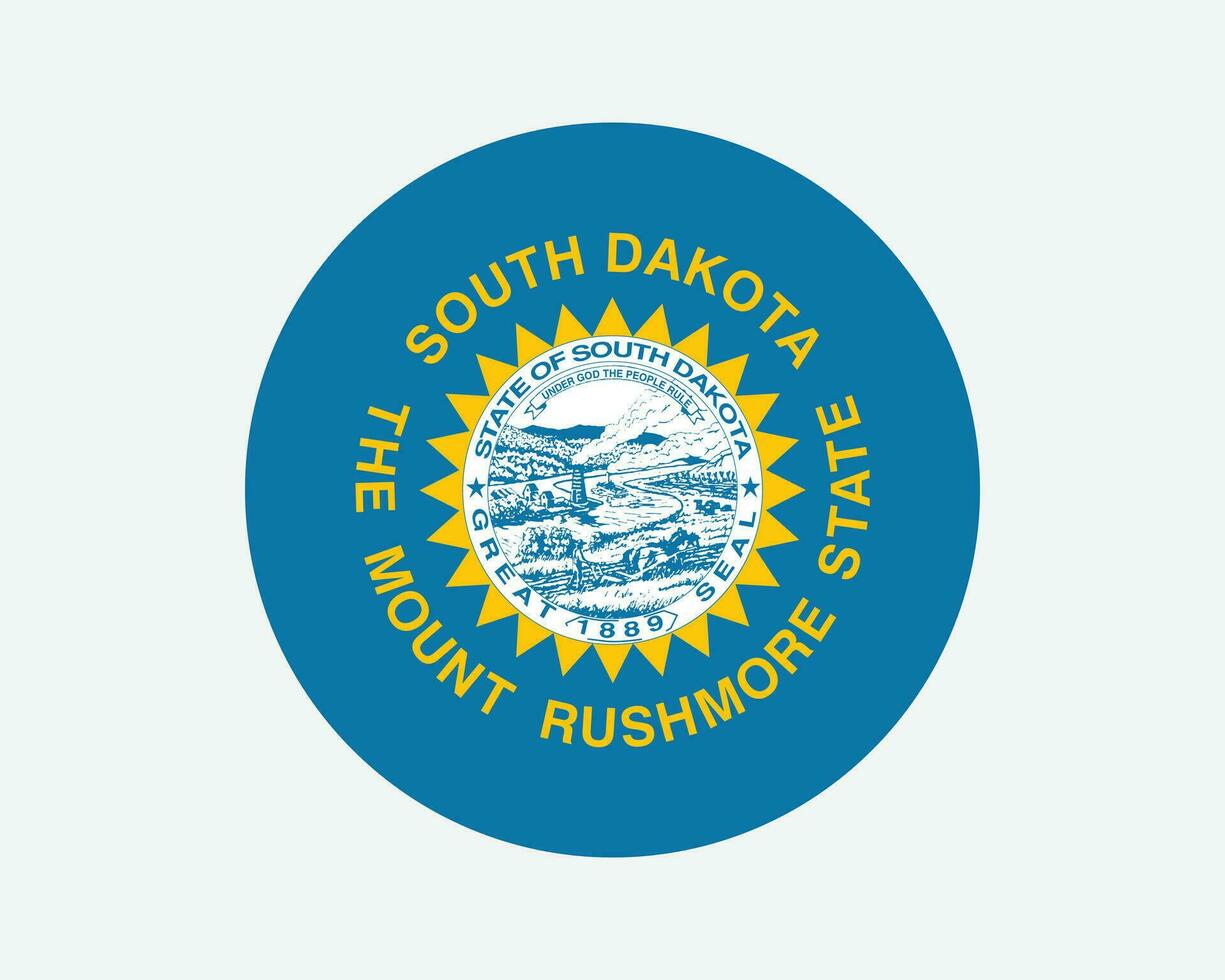 South Dakota USA Round State Flag. SD, US Circle Flag. State of South Dakota, United States of America Circular Shape Button Banner. EPS Vector Illustration.